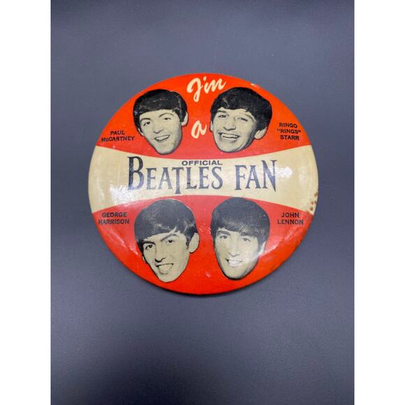 Vintage 1964 Beatles Large 4" Pinback Buttin "I'M AN OFFICIAL BEATLES FAN" - Picture 1 of 4